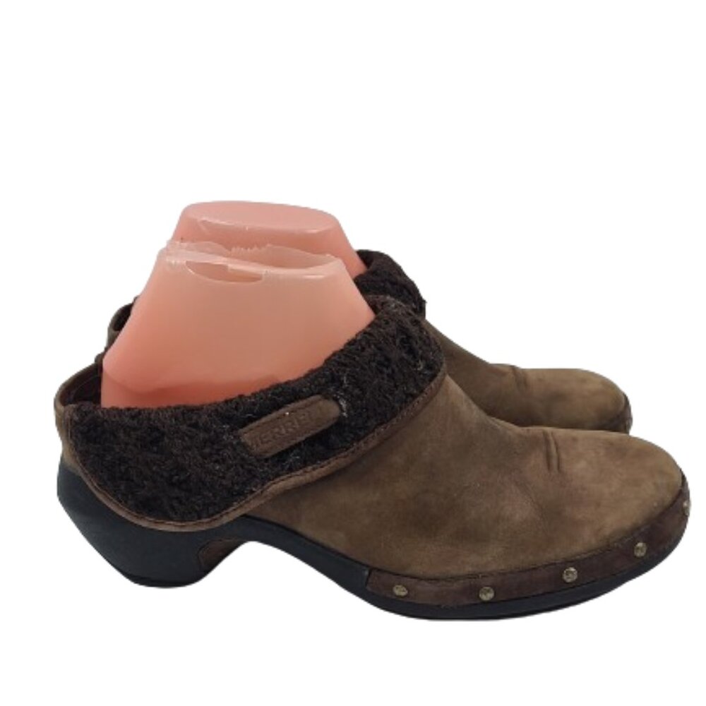 Merrell Women's Chocolate Brown Luxe Knit Bitter Slip-On‎ Leather Clogs Size 8.5